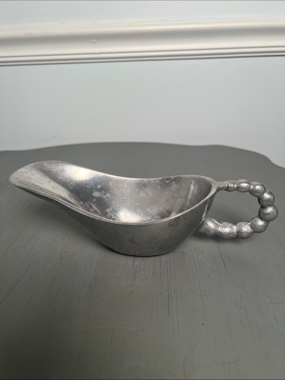 8oz aluminum Gravy Boat with Beaded Handle. Use for nuts or candies. Lightweight